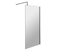 Nuie Wetroom Shower Screen with Support Bar | Matt Black | Glass/Aluminium | 800mm x 1850mm