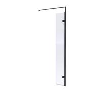 Nuie Wetroom Swing Screen with Fittings | Matt Black | Glass/Aluminium | 300mm x 1850mm