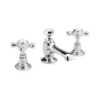 Hudson Reed White Topaz With Crosshead 3 Tap Hole Basin Mixer - Chrome / White