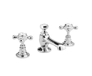 Nuie White Topaz 3-Tap Hole Basin Mixer Tap Crosshead Handle Bathroom