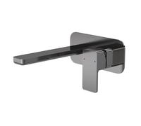 nuie WIN728 Windon Modern Bathroom Square Wall Mount 2 Tap Hole Basin Mixer Tap with Lever Handle and Back Plate, 199mm, Brushed Pewter