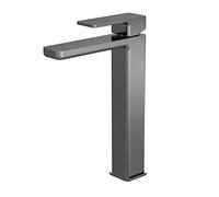 nuie WIN770 Windon Modern Bathroom Square Mono Basin High Rise Lever Handle Tap, 290mm, Brushed Pewter