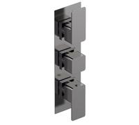 nuie WIN7TR02 Windon Modern Bathroom Square Concealed Triple Thermostatic Shower Valve - Two Outlets, 215mm, Brushed Pewter