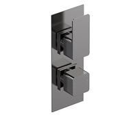 nuie WIN7TW01 Windon Modern Bathroom Square Concealed Twin Thermostatic Shower Valve - One Outlet, 215mm, Brushed Pewter