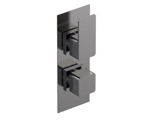nuie WIN7TW02 Windon Modern Bathroom Square Concealed Twin Thermostatic Shower Valve with Diverter-Two Outlets, Brushed Pewter