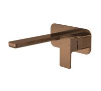 Nuie Windon Wall Mounted 2 Tap Hole Basin Mixer with Plate | Brushed Bronze | Brass | 180mm x 70mm x 199mm