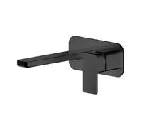 Nuie Windon Wall Mounted 2 Tap Hole Basin Mixer with Plate | Matt Black | Brass | 180mm x 70mm x 199mm