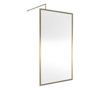 nuie WRFBB1811 Modern Bathroom Full Outer Frame 8mm Toughened Safety Glass 1850mm Wetroom Screen & Support Arm, 1100mm, Brushed Brass