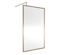 nuie WRFBB1812 Modern Bathroom Full Outer Frame 8mm Toughened Safety Glass 1850mm Wetroom Screen & Support Arm, 1200mm, Brushed Brass