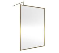 nuie WRFBB1814 Modern Bathroom Full Outer Frame 8mm Toughened Safety Glass 1850mm Wetroom Screen & Support Arm, 1400mm, Brushed Brass