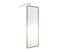 nuie WRFBB1870 Modern Bathroom Full Outer Frame 8mm Toughened Safety Glass 1850mm Wetroom Screen & Support Arm, 700mm, Brushed Brass