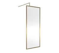 nuie WRFBB1876 Modern Bathroom Full Outer Frame 8mm Toughened Safety Glass 1850mm Wetroom Screen & Support Arm, 760mm, Brushed Brass