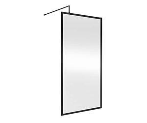 nuie WRFBP1810 Modern Bathroom Full Outer Frame 8mm Toughened Safety Glass 1850mm Wetroom Screen & Support Arm, 1000mm, Satin Black