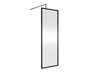 nuie WRFBP1870 Modern Bathroom Full Outer Frame 8mm Toughened Safety Glass 1850mm Wetroom Screen & Support Arm, 700mm, Satin Black