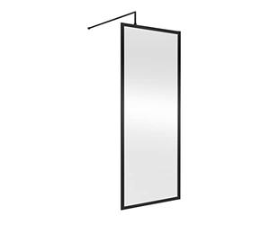 nuie WRFBP1876 Modern Bathroom Full Outer Frame 8mm Toughened Safety Glass 1850mm Wetroom Screen & Support Arm, 760mm, Satin Black