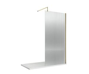 nuie WRFL18510BB Fluted Modern Bathroom 8mm Toughened Safety Glass Wetroom Screen with Bar, 1000mm, Brushed Brass