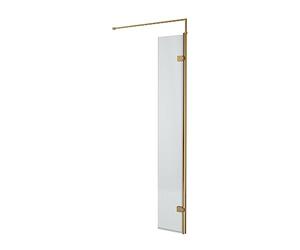 nuie WRFL18530BB Fluted Modern Bathroom 8mm Toughened Safety Glass Hinged Return Screen with Support Bar, 300mm, Brushed Brass