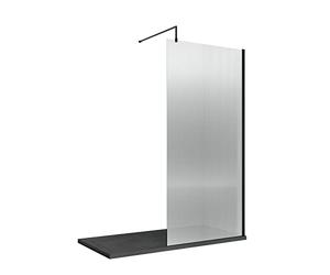 nuie WRFL18590BP Fluted Modern Bathroom 8mm Toughened Safety Glass Wetroom Screen with Bar, 900mm, Satin Black