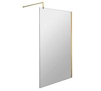 nuie WRSCBB011 Modern Bathroom 8mm Toughened Safety Glass Wetroom Screen with Support Bar, 1100mm, Brushed Brass