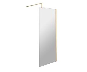 nuie WRSCBB070 Modern Bathroom 8mm Toughened Safety Glass Wetroom Screen with Support Bar, 700mm, Brushed Brass