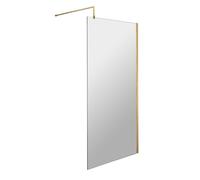 nuie WRSCBB080 Modern Bathroom 8mm Toughened Safety Glass Wetroom Screen with Support Bar, 800mm, Brushed Brass