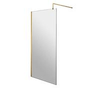 nuie WRSCBB090 Modern Bathroom 8mm Toughened Safety Glass Wetroom Screen with Support Bar, 900mm, Brushed Brass