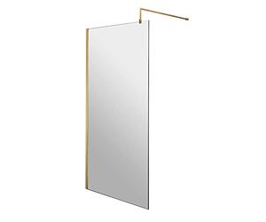 nuie WRSCBB090 Modern Bathroom 8mm Toughened Safety Glass Wetroom Screen with Support Bar, 900mm, Brushed Brass