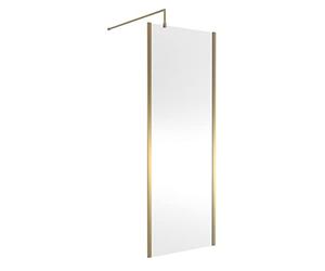 nuie WRSCOBB76 Modern Bathroom Outer Framed Wall Fixed Wetroom Screen with Support Arm, 760mm, Brushed Brass