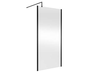 nuie WRSCOBP10 Modern Bathroom Outer Framed Wall Fixed Wetroom Screen with Support Arm, 1000mm, Satin Black