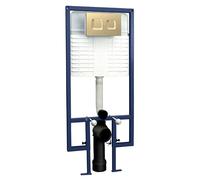 nuie XTY809S Bathroom Accessories Modern Bathroom Dual Flush Concealed Cistern and Frame with Square Button Flush Plate, 520 x 1136 x 204mm, Brushed Brass