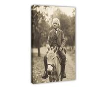 NUIHAGF Albert Einstein Riding Donkey, Funny Vintage Photo Canvas Poster Wall Art Decor Print Picture Paintings for Living Room Bedroom Decoration 16x24inch(40x60cm)