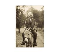 NUIHAGF Albert Einstein Riding Donkey, Funny Vintage Photo Canvas Poster Wall Art Decor Print Picture Paintings for Living Room Bedroom Decoration 08x12inch(20x30cm)