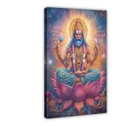 NUIHAGF Brahma Hindu Creator God Print, Cosmic Lotus Scene Canvas Poster Wall Art Decor Print Picture Paintings for Living Room Bedroom Decoration 20x30inch(50x75cm)