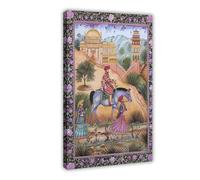 NUIHAGF Colorful Rajasthani Scene, Artisan-Created Canvas Canvas Poster Bedroom Decor Landscape Office Room Decor Gift 12x18inch(30x45cm)