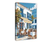 NUIHAGF Greek Taverna Art Print Canvas Poster Bedroom Decor Landscape Office Room Decor Gift 16x24inch(40x60cm)