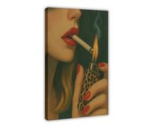 NUIHAGF Ignite The Mood - Bold Feminine Smoking, Retro Glam Canvas Poster Wall Art Decor Print Picture Paintings for Living Room Bedroom Decoration 20x30inch(50x75cm)