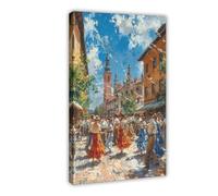 NUIHAGF Krakow Market Square Polish Folk Dance Painting Canvas Poster Wall Art Decor Print Picture Paintings for Living Room Bedroom Decoration 24x36inch(60x90cm)