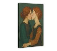 NUIHAGF Lesbian Lovers Kiss - Vintage-Style Romantic Queer Canvas Poster Bedroom Decor Landscape Office Room Decor Gift 16x24inch(40x60cm)