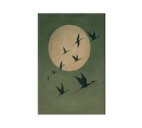 NUIHAGF Minimalist Crane Moon - Soothing Bird Wall Art in Green And Gold Tones Canvas Poster Wall Art Decor Print Picture Paintings for Living Room Bedroom Decoration 08x12inch(20x30cm)