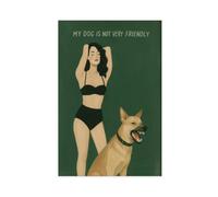 NUIHAGF My Dog Is Not Very Friendly - Bold Retro Woman & Dog Illustration Canvas Poster Bedroom Decor Landscape Office Room Decor Gift 20x30inch(50x75cm)