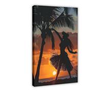 NUIHAGF Sunset Hula Dance, Beautiful Hawaiian Cultural Artwork Canvas Poster Bedroom Decor Landscape Office Room Decor Gift 20x30inch(50x75cm)