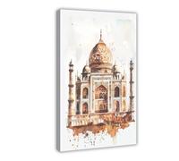 NUIHAGF Taj Mahal Watercolor Print, Indian Landmark Illustration Canvas Poster Wall Art Decor Print Picture Paintings for Living Room Bedroom Decoration 16x24inch(40x60cm)