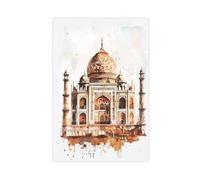 NUIHAGF Taj Mahal Watercolor Print, Indian Landmark Illustration Canvas Poster Wall Art Decor Print Picture Paintings for Living Room Bedroom Decoration 20x30inch(50x75cm)