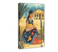 NUIHAGF Wayuu Weaving Art Illustration, Colombian Indigenous Culture, Traditional Handcrafted Textiles Canvas Poster Bedroom Decor Landscape Office Room Decor Gift 24x36inch(60x90cm)