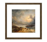 Nuijen Shipwreck Off A Rocky Coast 8X8 Inch Square Wooden Framed Wall Art Print Picture with Mount Artery8 Brown One Size