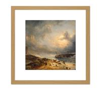 Nuijen Shipwreck Off A Rocky Coast 8X8 Inch Square Wooden Framed Wall Art Print Picture with Mount Artery8 Light Oak One Size