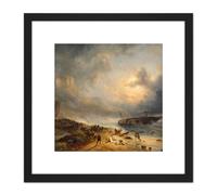 Nuijen Shipwreck Off A Rocky Coast 8X8 Inch Square Wooden Framed Wall Art Print Picture with Mount Artery8 Black One Size