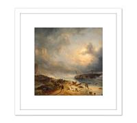 Nuijen Shipwreck Off A Rocky Coast 8X8 Inch Square Wooden Framed Wall Art Print Picture with Mount Artery8 White One Size