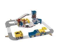 Nuiorfty 1 Set Construction Race Track Electric Car Track Set with Truck, Forklift, Tram, and More, Battery Powered Flexible Engineering Toys for 3-8 Year Old Boys Girls