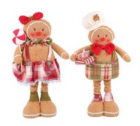 Nuiorfty 2Pcs Gingerbread Plush Boy Girl Gingerbread Figurines Ornaments with Retractable Legs Cute Christmas Dolls for Door Window Table